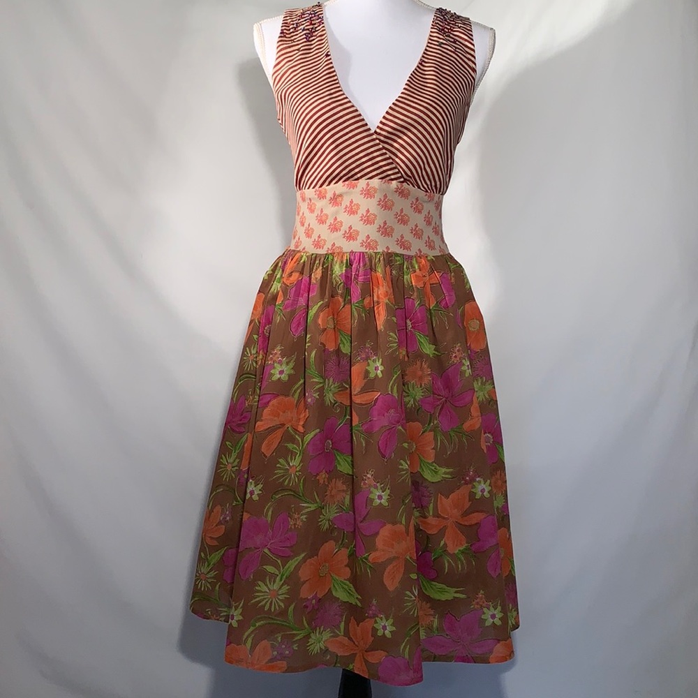 Reworked Blue Plate Boho Sun Dress Fully Lined, 100% Cotton, Sequins, magenta…